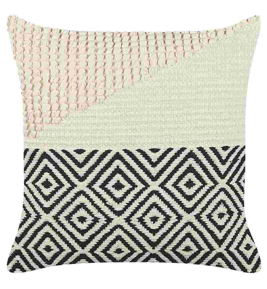 Set 2 Coussins Décoratifs en Coton Beige et Noir 45 x 45 cm Motif Géométrique Texturé Accessoire de Décoration Salon Chambre à Coucher Boho
