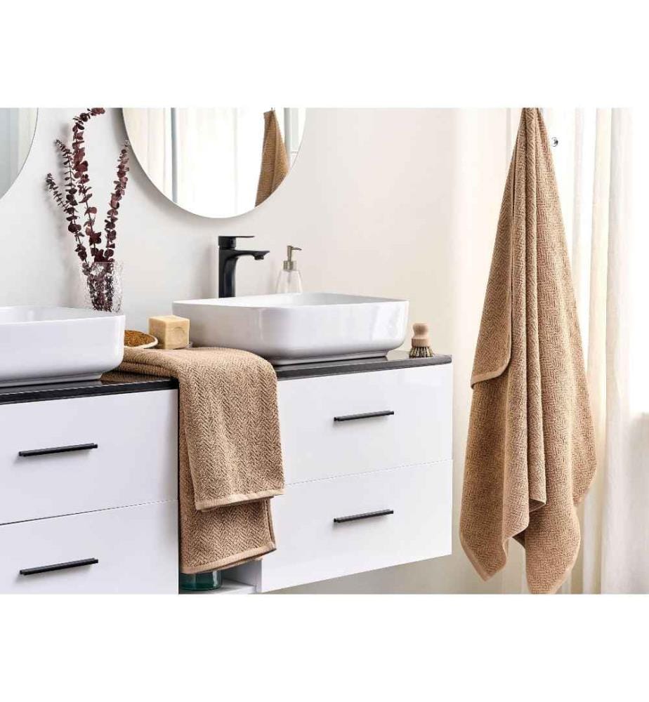 Handtuch-Set Sandbeige Frottee Baumwolle 2-teilig Strandtuch 100 x 150 cm Modern Saugfähig Schnelltrocknend Ringgesponnen für Bad