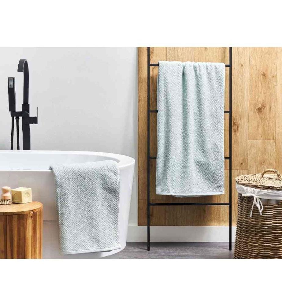 Lot de 2 Serviettes de Bain en Coton Tissu Eponge Vert Menthe 100 x 150 cm Motif Chevron Pelucheuses Serviettes de Bain Luxe Glam