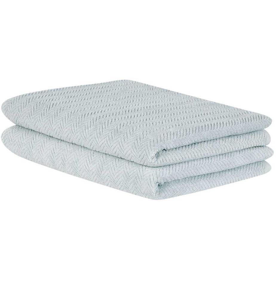 Lot de 2 Serviettes de Bain en Coton Tissu Eponge Vert Menthe 100 x 150 cm Motif Chevron Pelucheuses Serviettes de Bain Luxe Glam
