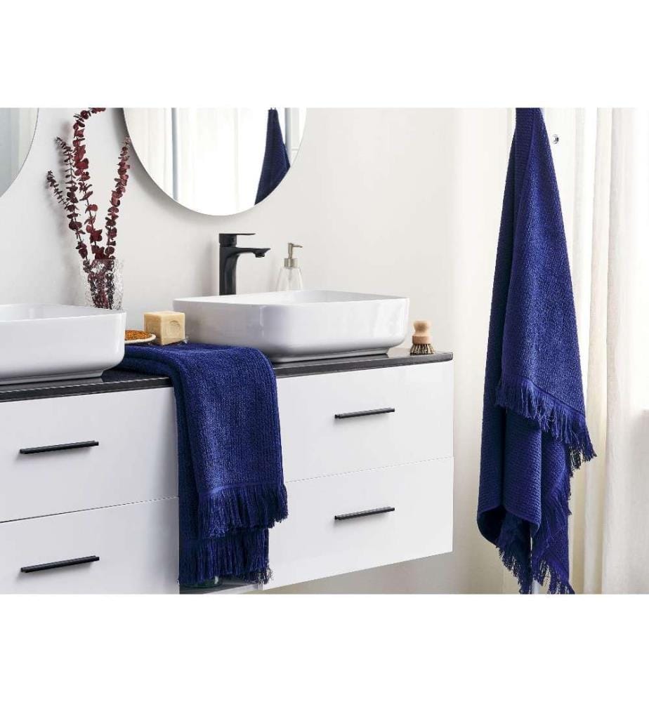 Lot de 2 Serviettes de Bain en Coton Tissu Polyester Bleu Marine 100 x 150 cm Franges Douces Pelucheuses Serviettes de Bain Luxe Glam