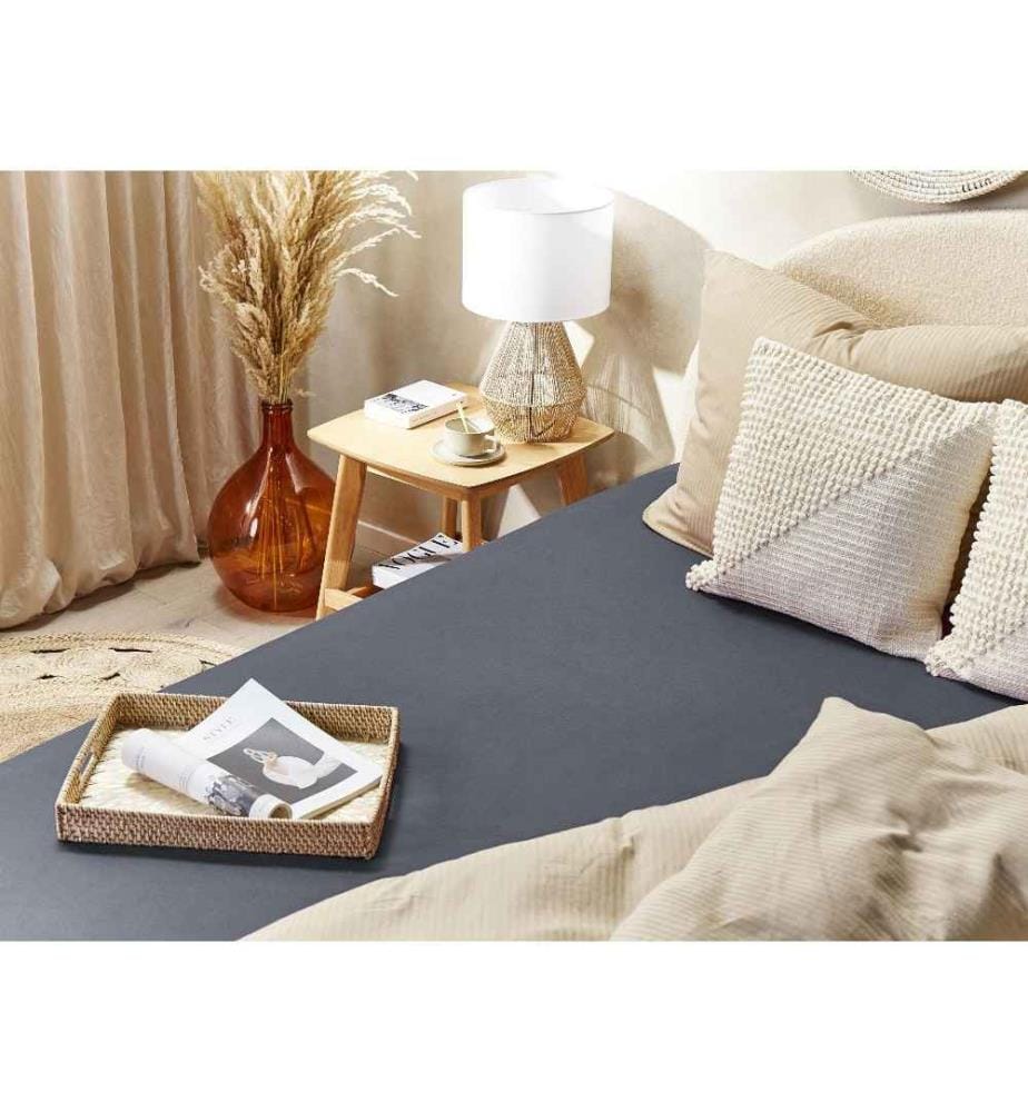 Spannbettlaken Dunkelgrau Baumwolle 180 x 200 cm mit Hohem Steg Gummizug Steghöhe 30 cm Modern für Matratze Schlafzimmer Ausstattung Zubehör