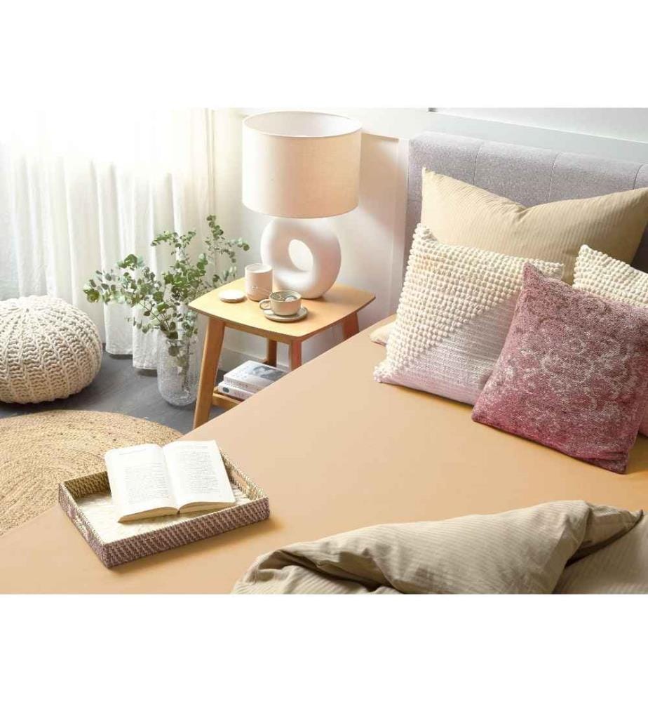 Spannbettlaken Sandbeige Baumwolle 90 x 200 cm mit Hohem Steg Gummizug Steghöhe 30 cm Modern für Matratze Schlafzimmer Ausstattung Zubehör