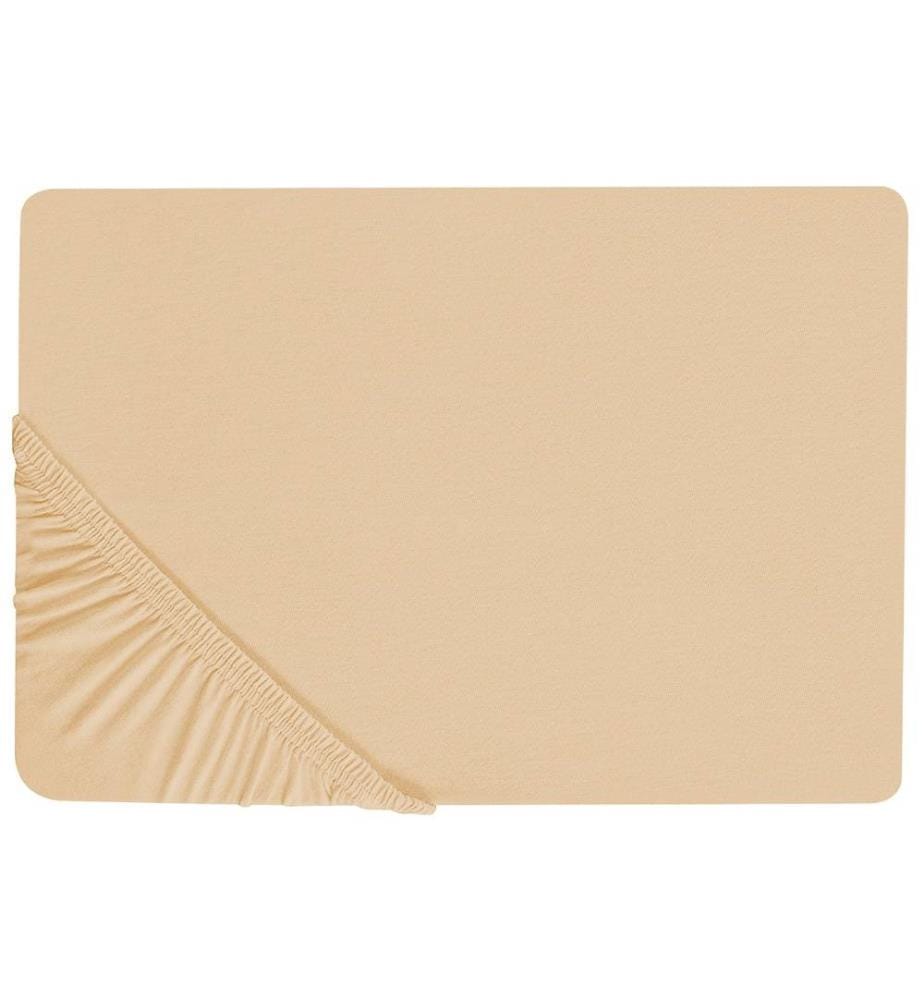 Drap-Housse en Coton Beige Sable 160 x 200 cm Bordure Élastique Style Classique pour Chambre à Coucher Tendance Moderne