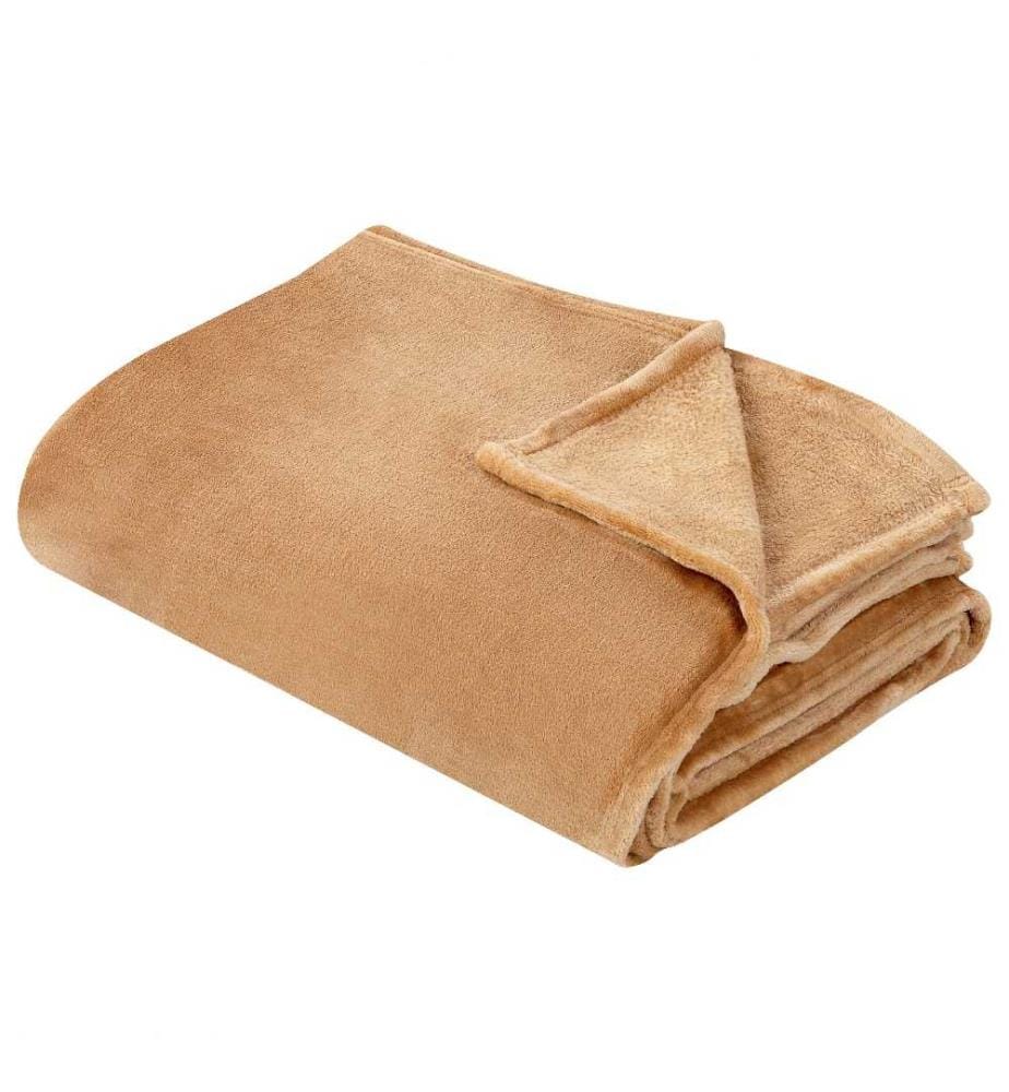 Kuscheldecke Sandbeige Polyester Stoff 200 x 220 cm Einfarbig Modern Überwurf für Bett Sofa Couch Sessel Erwachsene Wohnzimmer Schlafzimmer