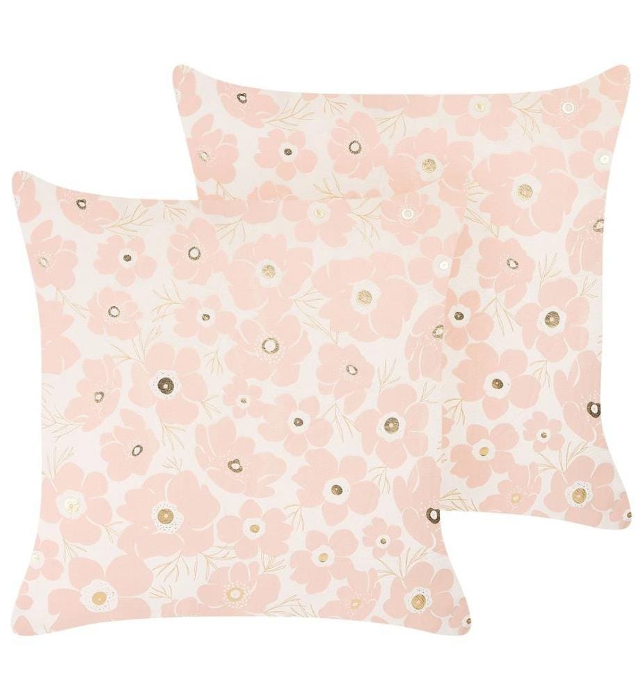Coussins Décoratifs Rose et Beige en Velours 45 x 45 cm à Motif Floral Moelleux pour Intérieur Housse Amovible Lot de 2