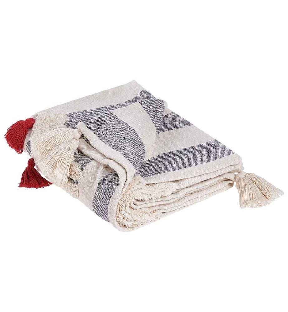 Plaid Blanc et Gris en Coton 125 x 150 cm Couvre-Lit à Rayures et Chevaux Brodés Couvre-Lit pour Enfant Chambre