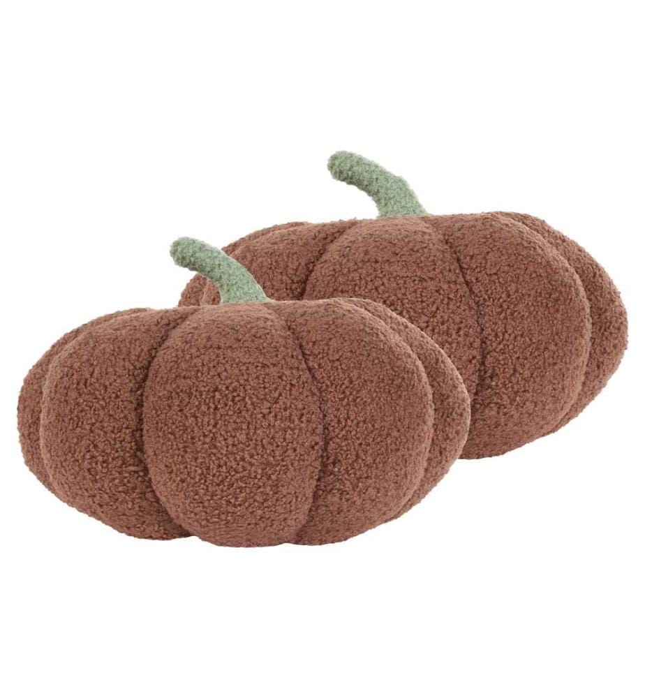 Lot de 2 coussins en peluche en forme de citrouille en tissu bouclè marron ? 28 cm de décoration d'accessoires d'Halloween.