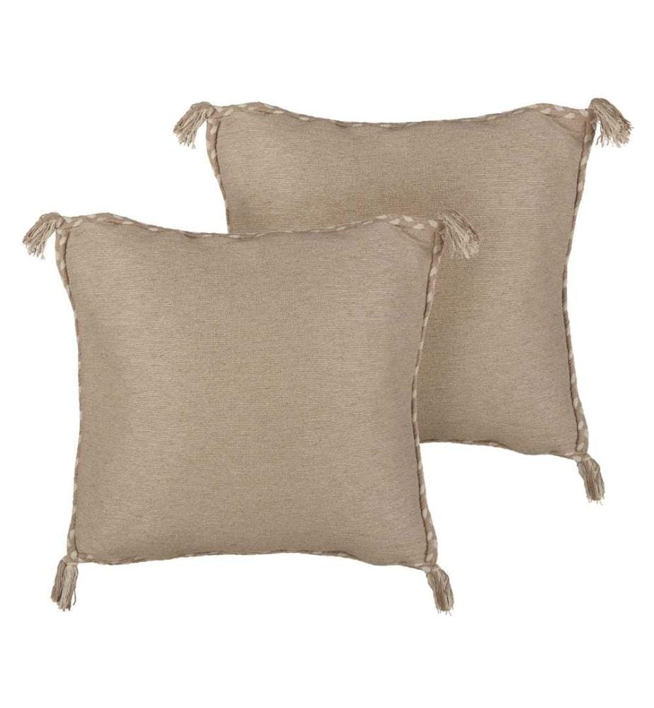 Lot de 2 coussins en jute avec rembourrage amovible et pompons décoratifs unis beiges 45 x 45 cm Accessoires décoratifs Boho