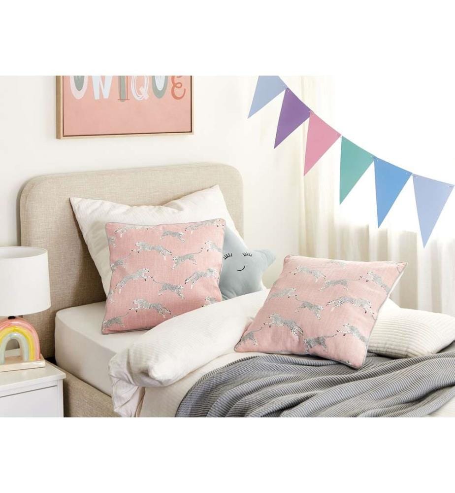 Lot de 2 Coussins Rose en Coton 45 x 45 cm Motif Imprimé Guépard Accessoire Textile Décoratif