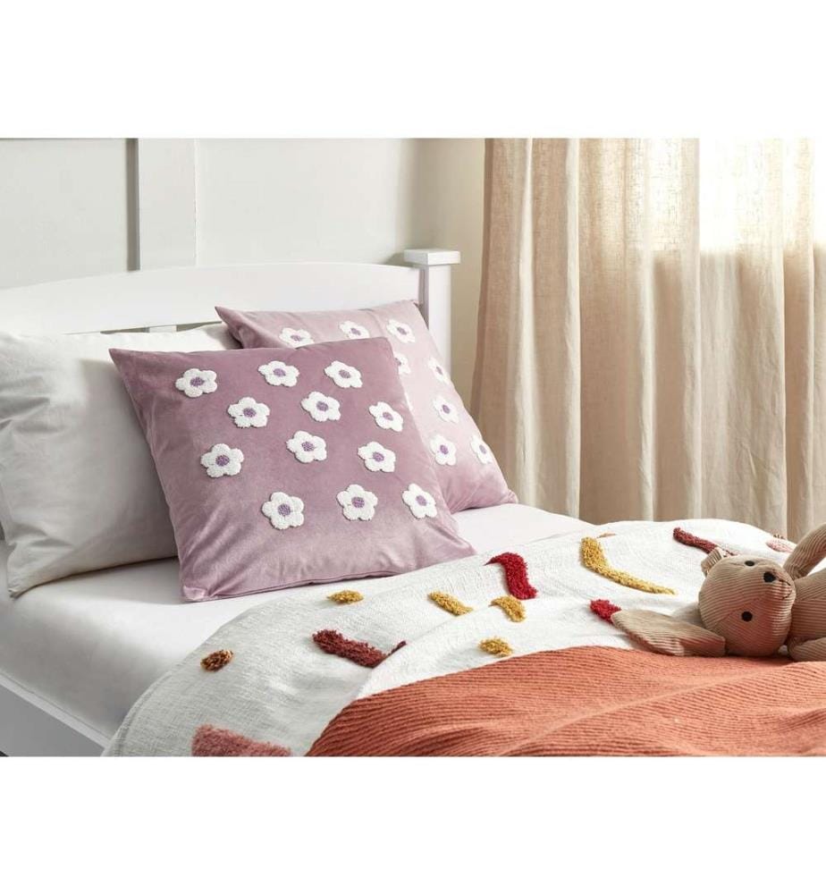 Lot de 2 Coussins Décoratifs en Coton Beige 45 x 45 cm à Motif de Coeurs Brodés Housse Amovible Rembourré Accessoire Intérieur Déco