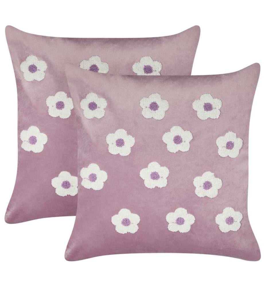 Lot de 2 Coussins Décoratifs en Coton Beige 45 x 45 cm à Motif de Coeurs Brodés Housse Amovible Rembourré Accessoire Intérieur Déco