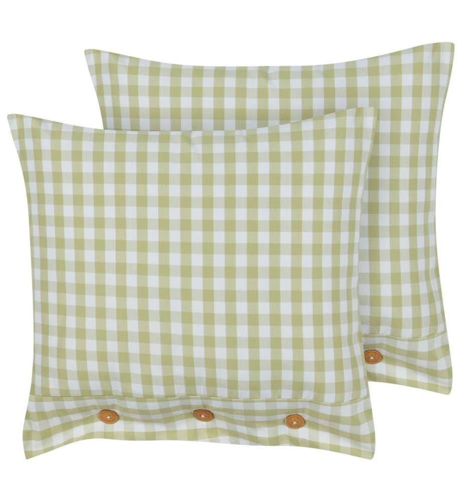 Dekokissen 2er Set Olivgrün / Weiss Karomuster 45 x 45 cm Quadratisch mit Knöpfen für Wohnzimmer Schlafzimmer Sofa Sessel Bett