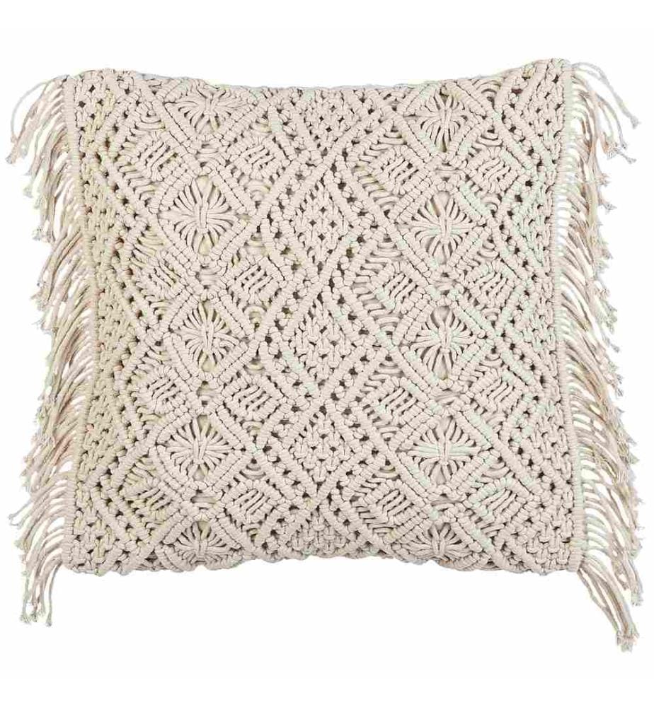 Set de 2 coussins décoratifs Beige en coton 45 x 45 cm design macramé avec franges style boho moderne pour salon chambre canapé fauteuil lit