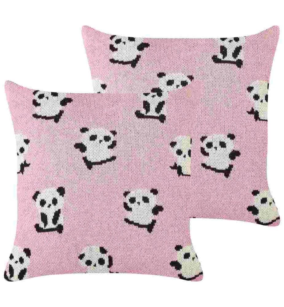Dekokissen 2er-Set rosa Baumwollbezug 45 x 45 cm Pandamuster Kinderzimmer-Accessoire