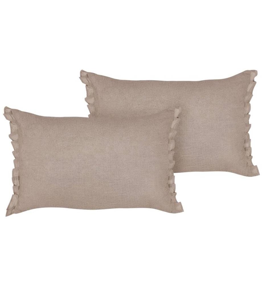 Lot de 2 Coussins Marron Clair en Lin 30 x 45 cm avec Franges et Noeuds Décoratifs