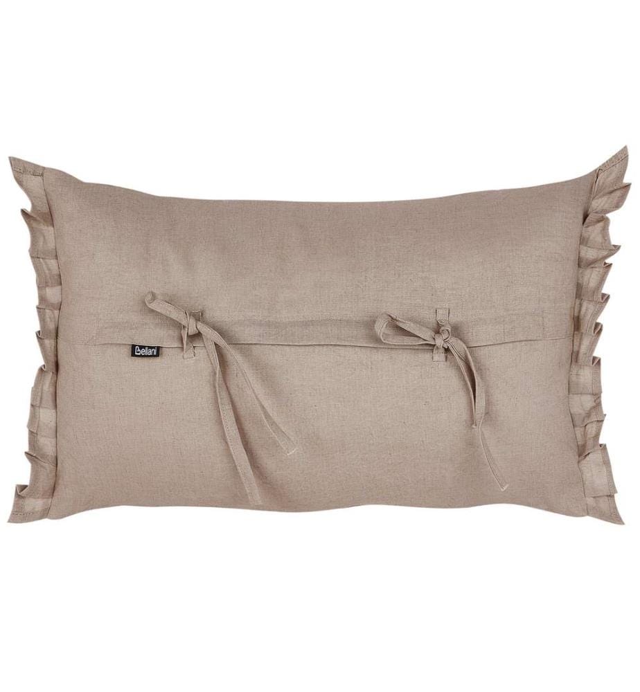 Lot de 2 Coussins Marron Clair en Lin 30 x 45 cm avec Franges et Noeuds Décoratifs
