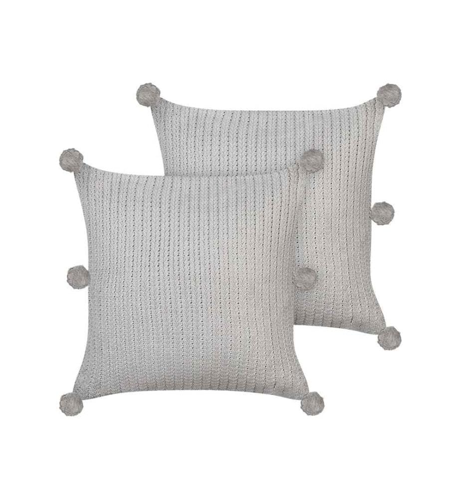 Lot de 2 Coussins Gris en Coton 45 x 45 cm Tresses Tricotées Accessoires de Décoration d'Intérieur