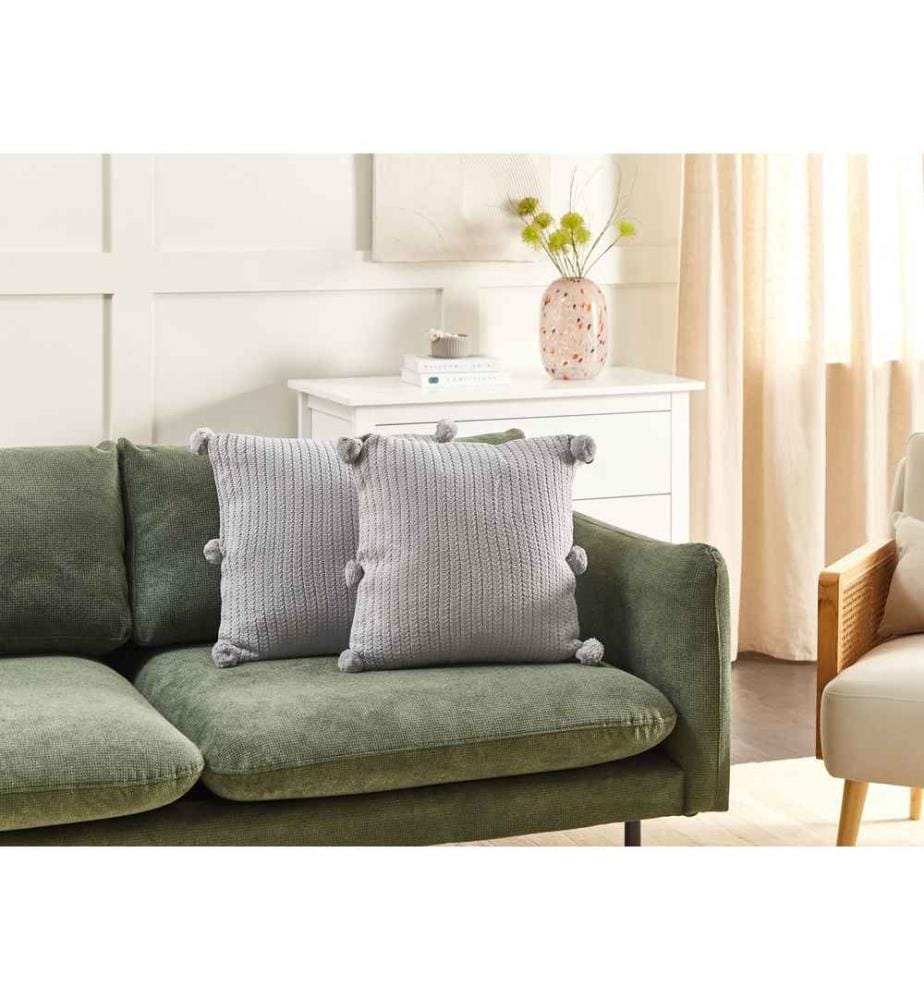 Lot de 2 Coussins Gris en Coton 45 x 45 cm Tresses Tricotées Accessoires de Décoration d'Intérieur