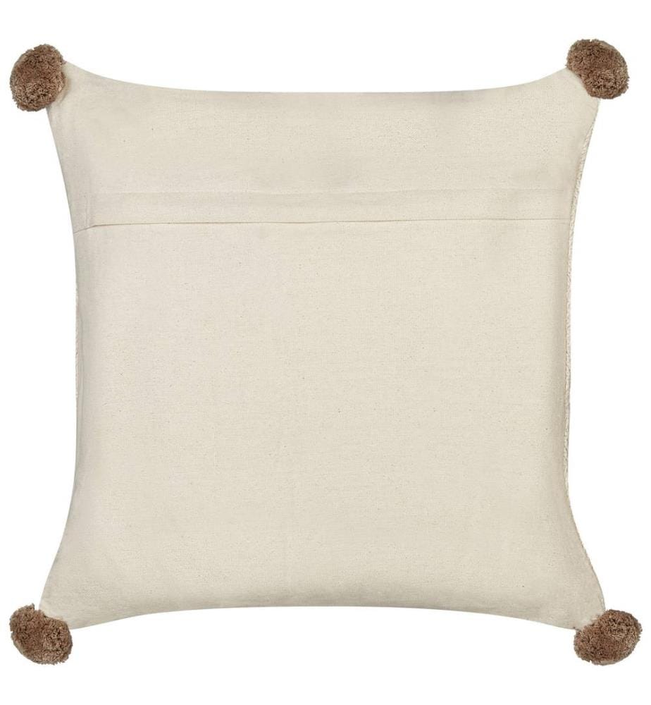 Dekokissen 2er Set Beige aus Baumwolle 45 x 45 cm Quadratisch mit Flechtmuster Pompons Modern Deko Sofa Sessel Bett Wohnzimmer Schlafzimmer