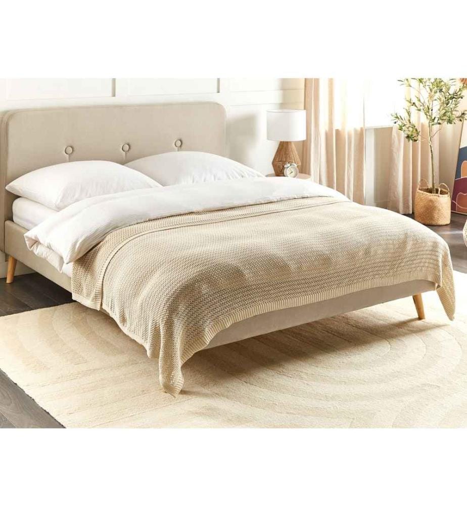 Couvre-lit Plaid Couverture Beige en Coton 150 x 200 cm Décoratif Chambre à Coucher Style Classique