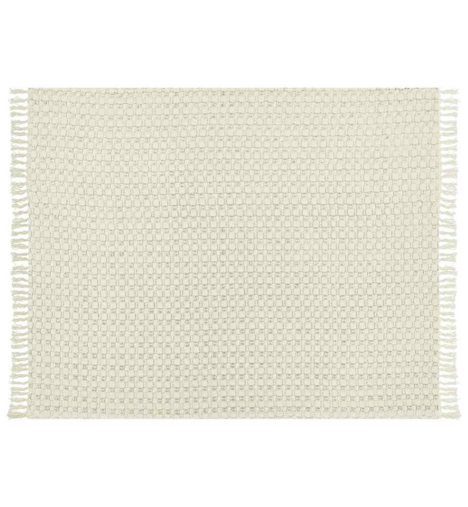 Couvre-Lit Plaid Couverture Blanc Cassé en Coton 150 x 200 cm avec Franges Décoratif Chambre à Coucher