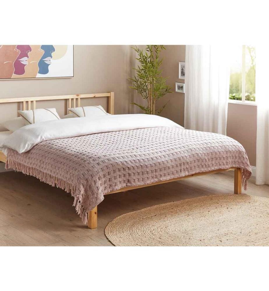 Couvre-Lit Plaid Couverture Rose en Coton 150 x 200 cm avec Franges Décoratif Chambre à Coucher