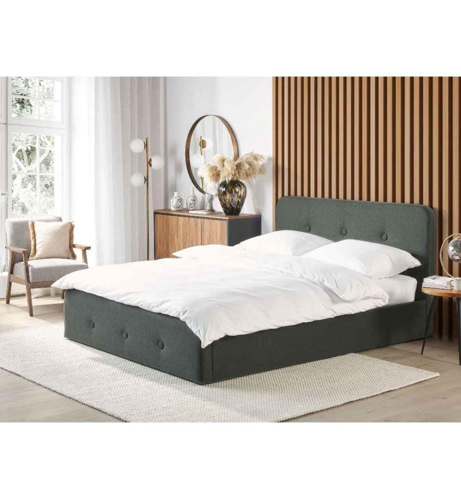 Bett mit Stauraum Stoff RENNES 140 x 200 cm Dunkelgrau