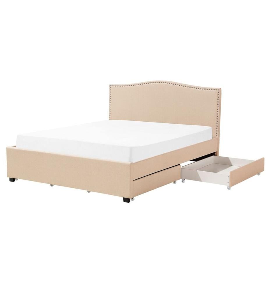 Bett mit Schubladen Stoff MONTPELLIER 160 x 200 cm Beige