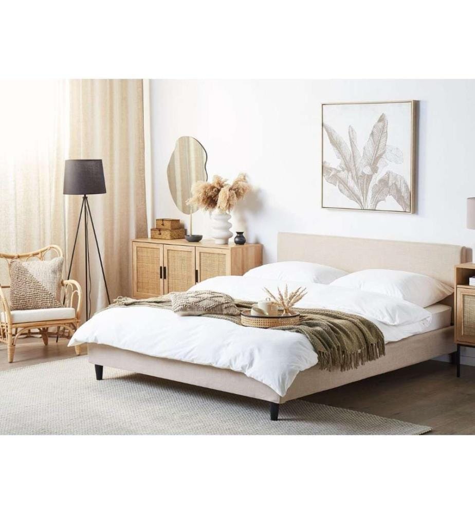 Bett mit Lattenrost Stoff FITOU 160 x 200 cm Beige