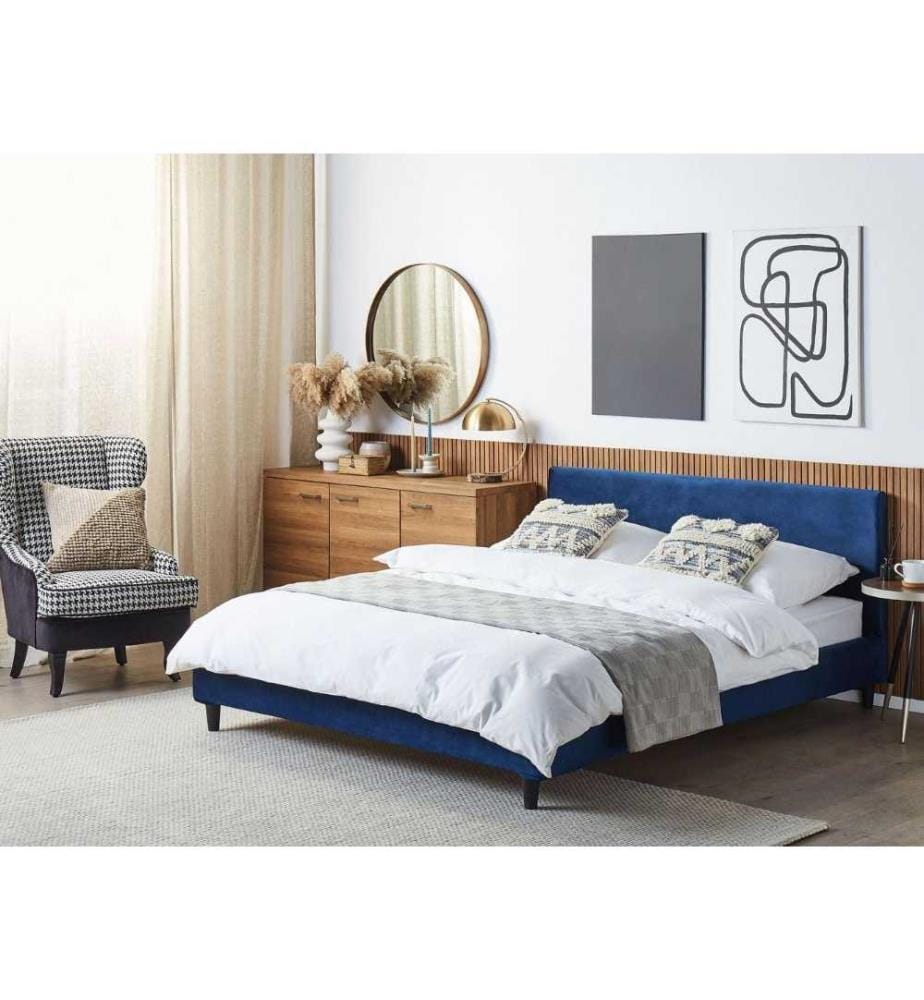 Bett mit Lattenrost Samtstoff FITOU 160 x 200 cm Dunkelblau