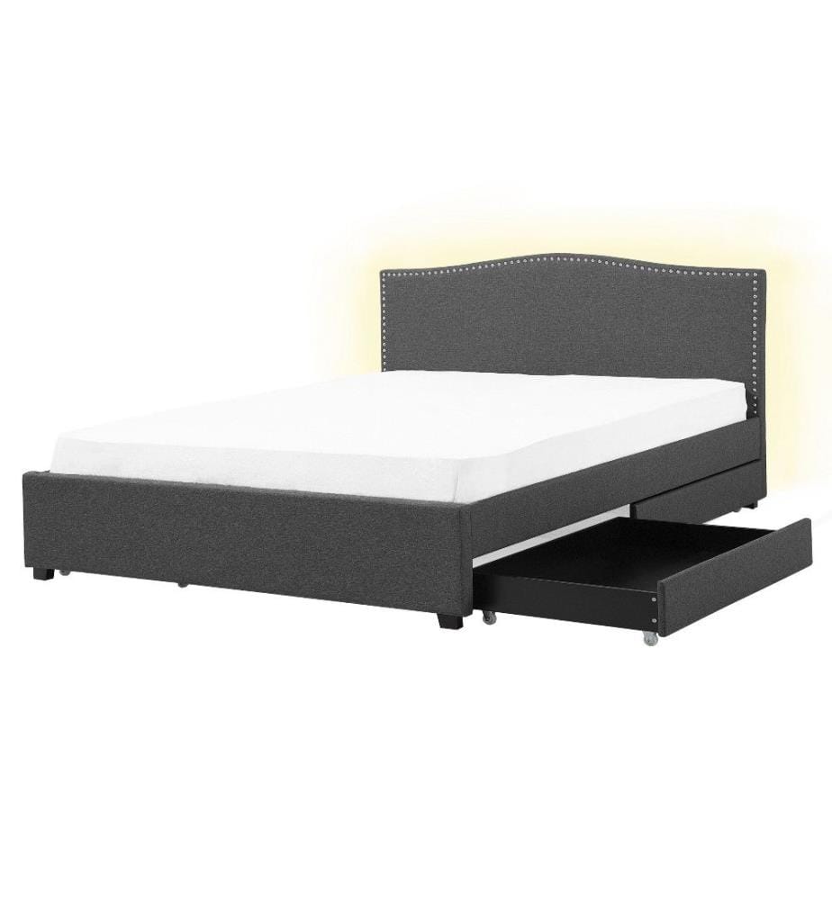 Bett mit Schubladen Stoff MONTPELLIER 160 x 200 cm LED Grau