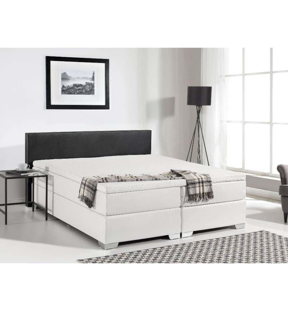 Lit Boxspring Cuir PU PRESIDENT 160 x 200 cm Noir/blanc