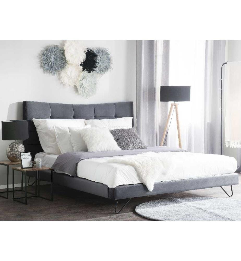 Lit avec sommier Velours LANNION 160 x 200 cm Gris foncé