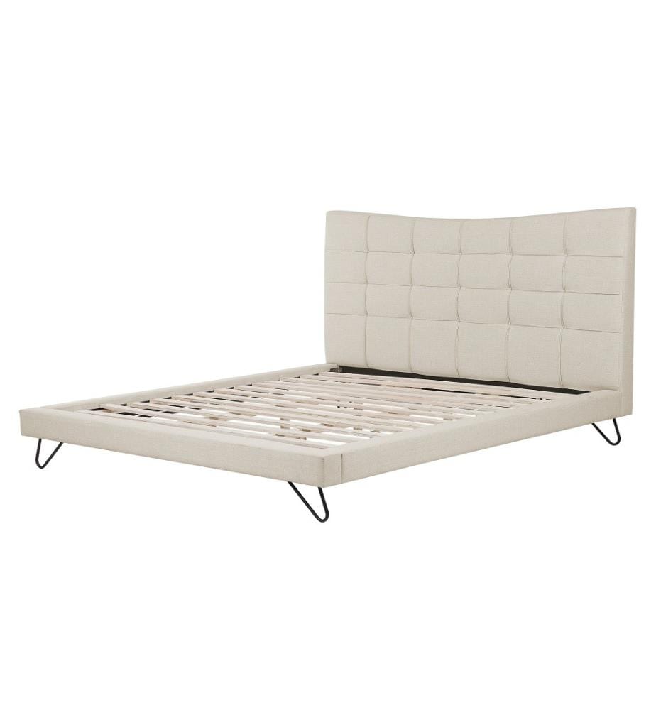 Lit avec sommier Tissu LANNION 160 x 200 cm Beige clair