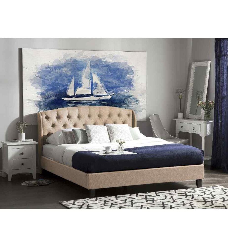Lit avec sommier Tissu BORDEAUX 140 x 200 cm Beige
