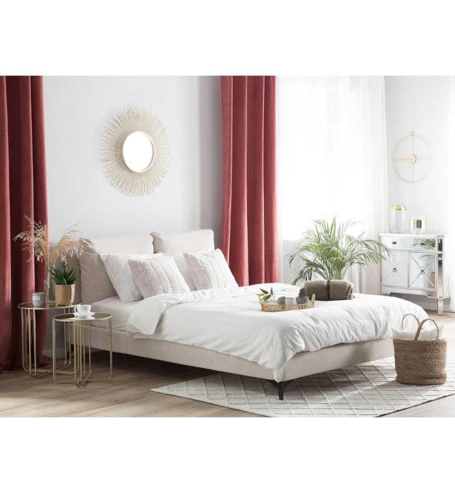 Lit avec sommier Tissu chenille MELLE 180 x 200 cm Beige clair