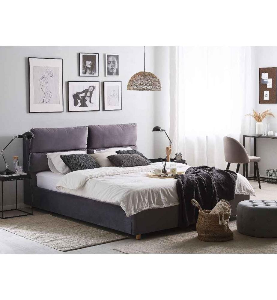 Bett mit Stauraum Samtstoff BATILLY 180 x 200 cm Grau