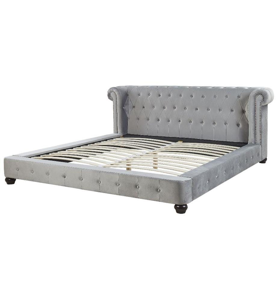 Lit avec sommier Velours CAVAILLON 180 x 200 cm Gris clair