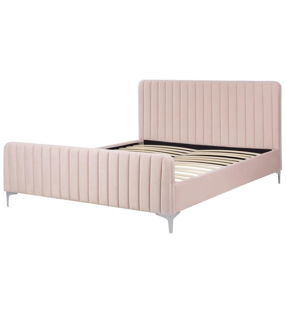 Lit avec sommier Velours LUNAN 160 x 200 cm Rose pastel