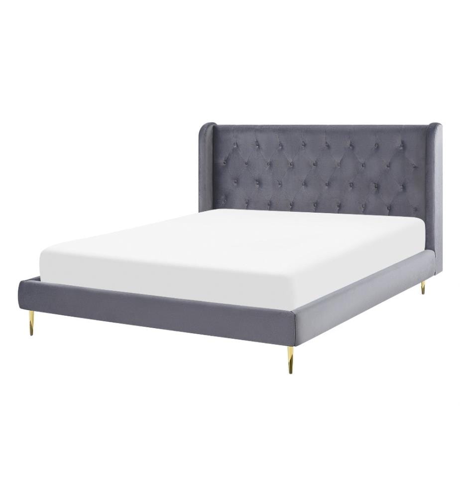 Lit avec sommier Velours FORBACH 140 x 200 cm Gris
