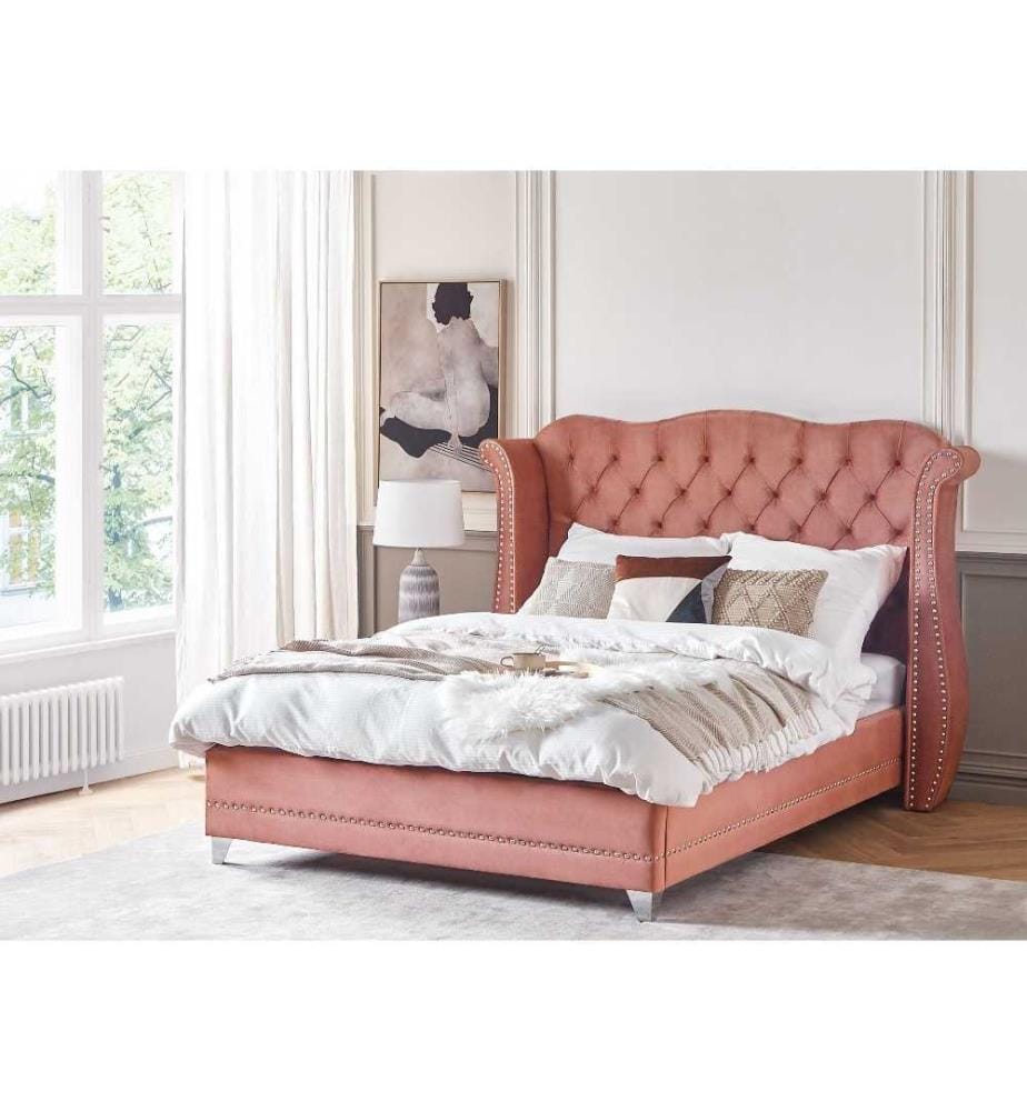 Bett mit Lattenrost Samtstoff AYETTE 160 x 200 cm Rosa