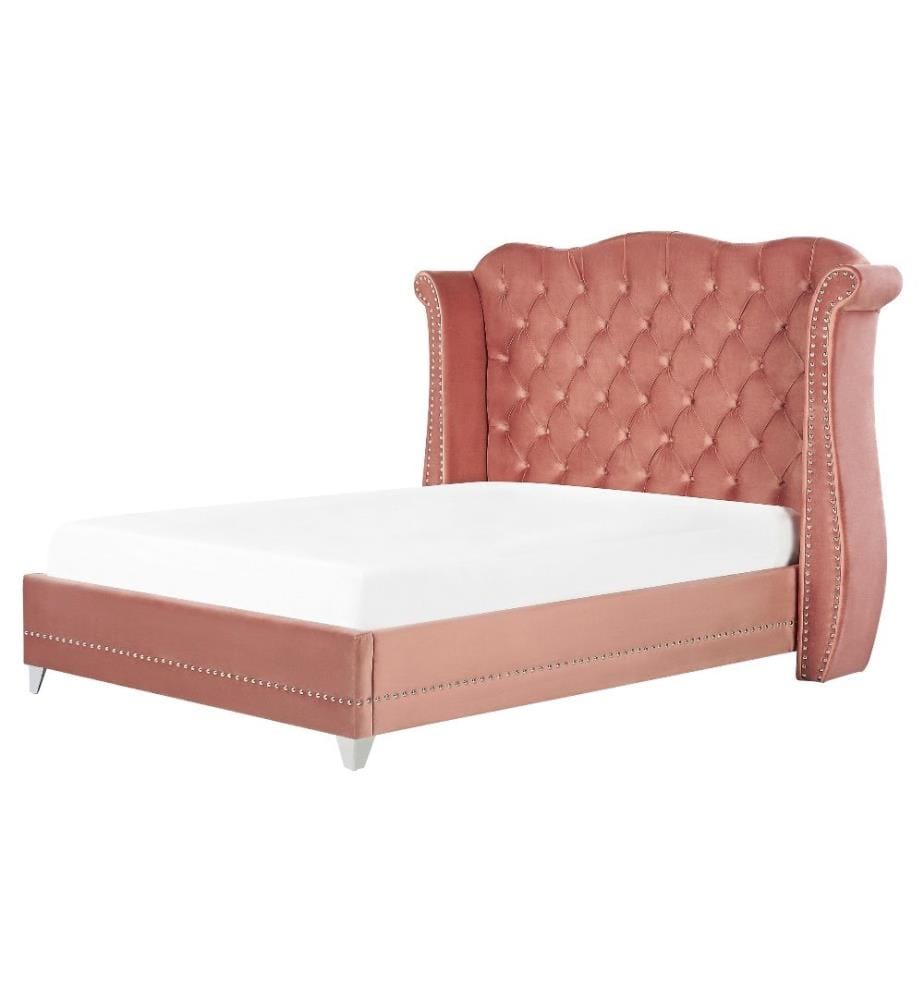 Bett mit Lattenrost Samtstoff AYETTE 160 x 200 cm Rosa