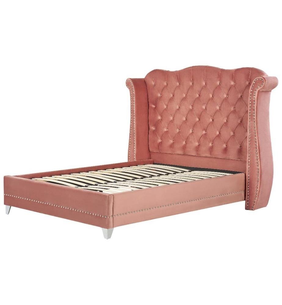 Bett mit Lattenrost Samtstoff AYETTE 160 x 200 cm Rosa