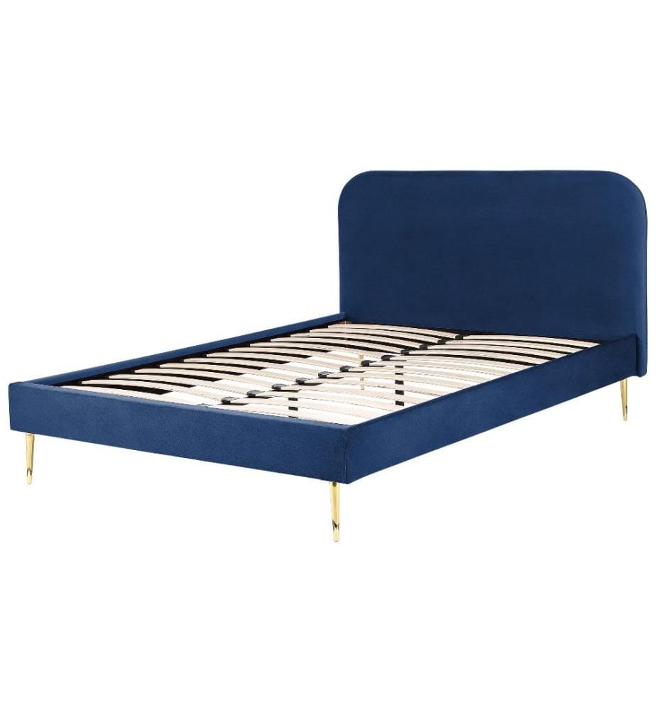 Lit avec sommier Velours FLAYAT 140 x 200 cm Bleu marine