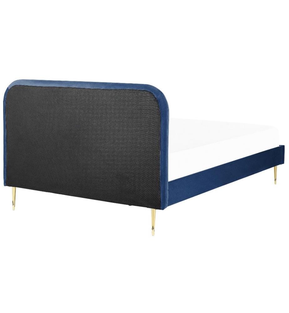 Lit avec sommier Velours FLAYAT 140 x 200 cm Bleu marine