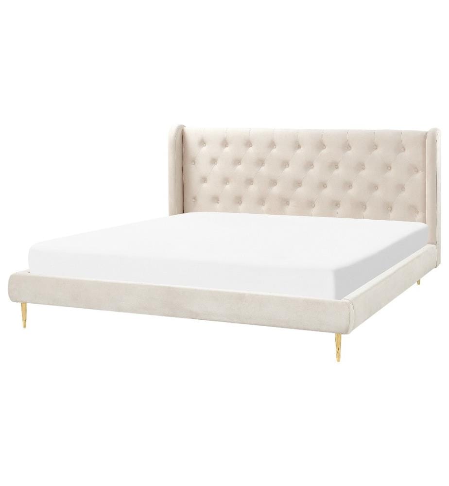 Lit avec sommier Velours FORBACH 180 x 200 cm Beige