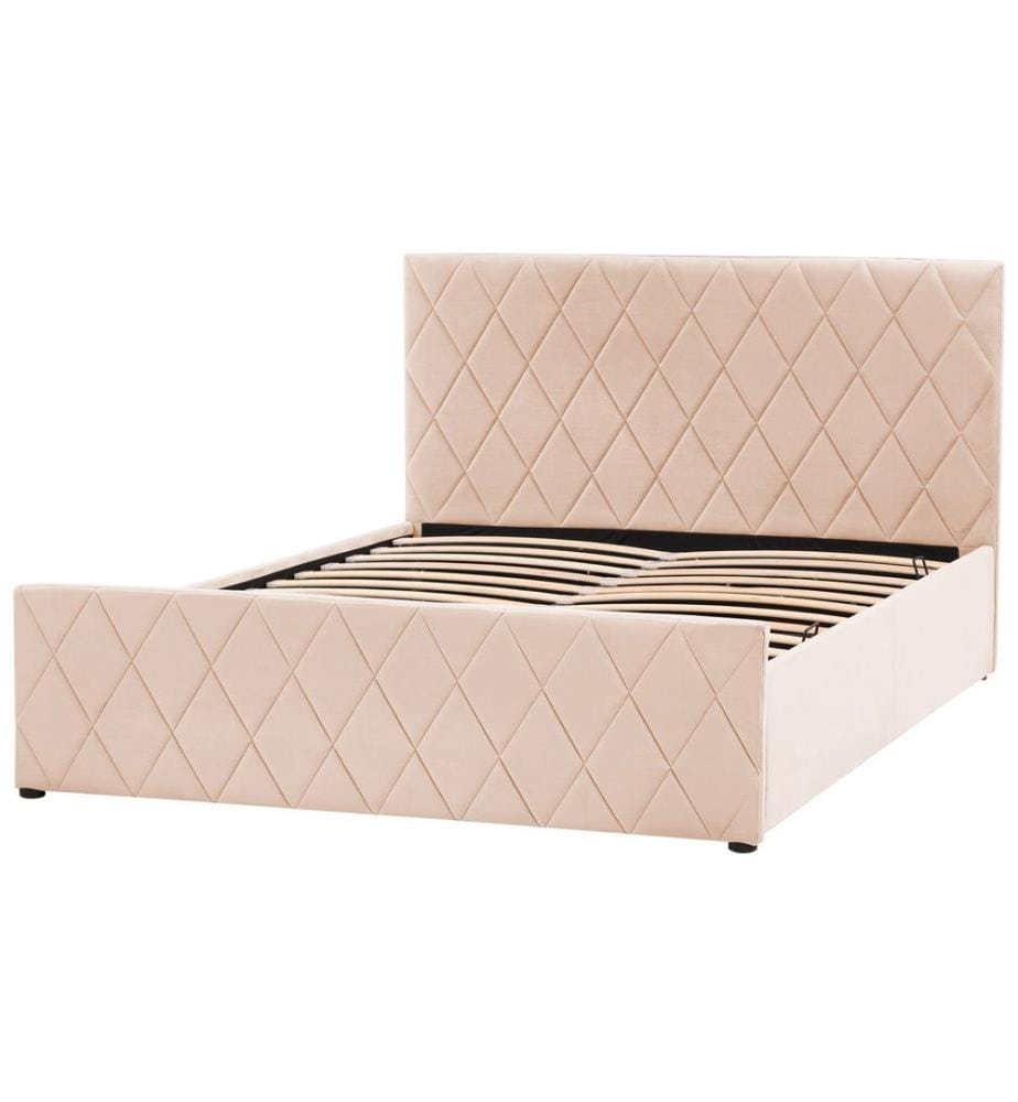 Lit ottoman Velours ROCHEFORT 140 x 200 cm Beige