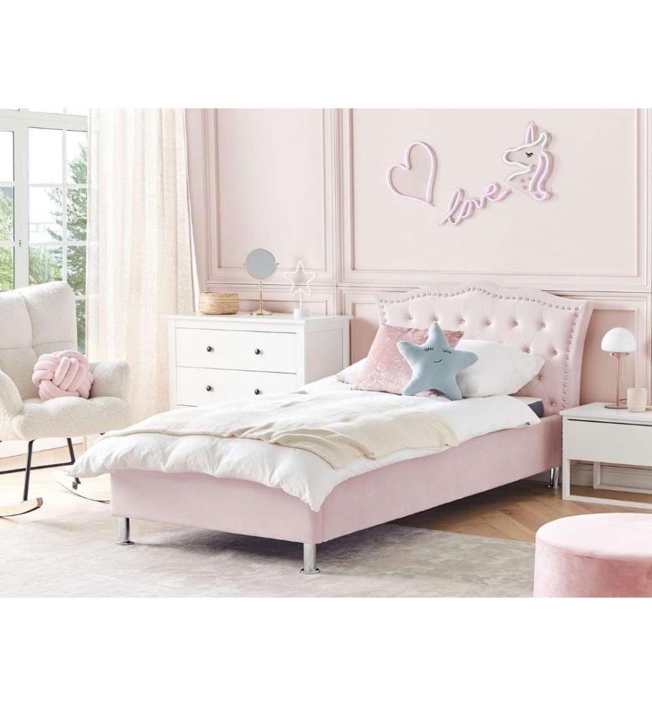 Bett mit Lattenrost Samtstoff METZ 90 x 200 cm Pastellrosa