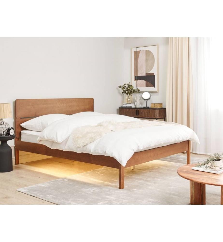 Lit avec LED Bois BOISSET 160 x 200 cm Marron foncé